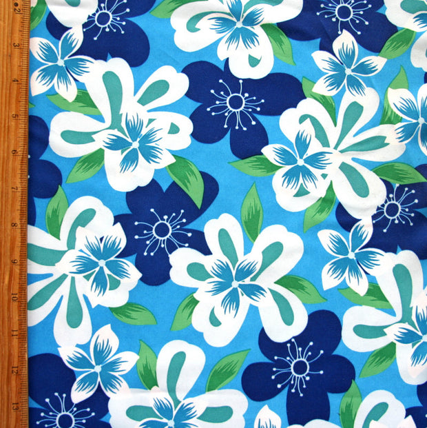 Royal/White Hawaiian Floral on Blue Microfiber Boardshort Fabric