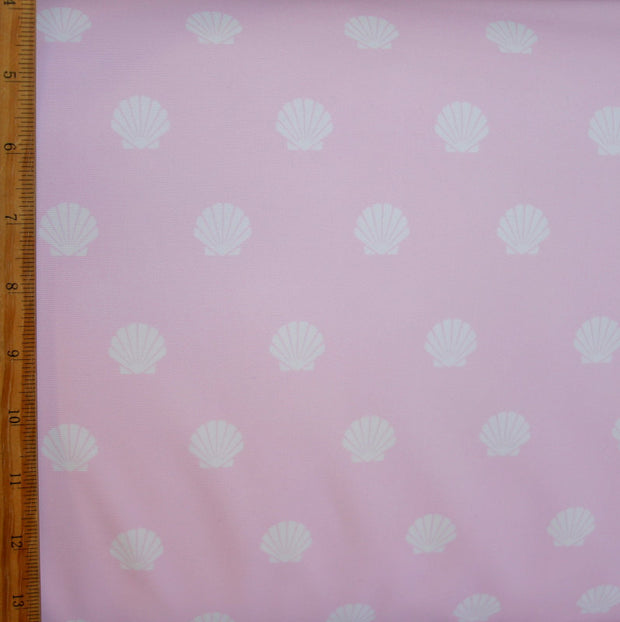 Scallop Seashells on Light Pink Nylon Lycra Swimsuit Fabric