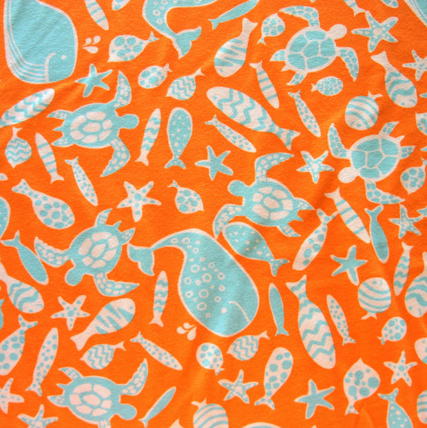 Sealife on Orange Microfiber Boardshort Fabric