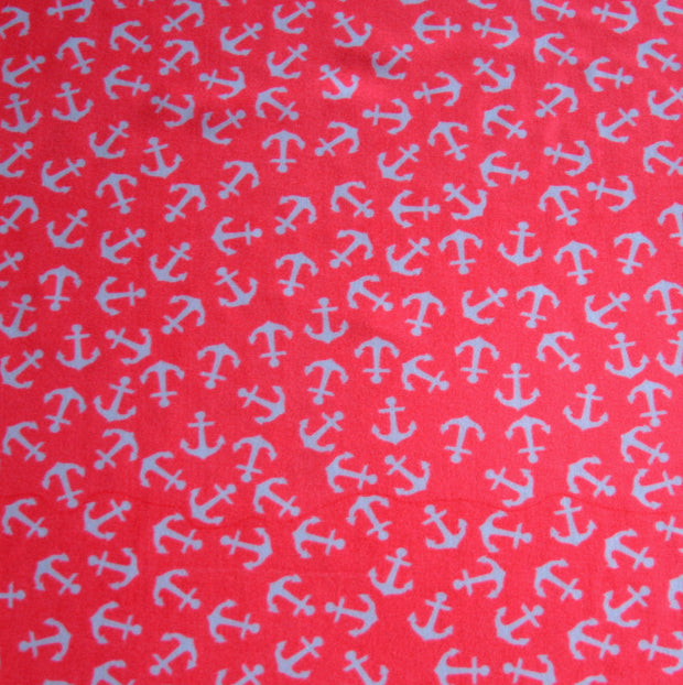 Small White Anchors on Fluorescent Orange Nylon Lycra Swimsuit Fabric
