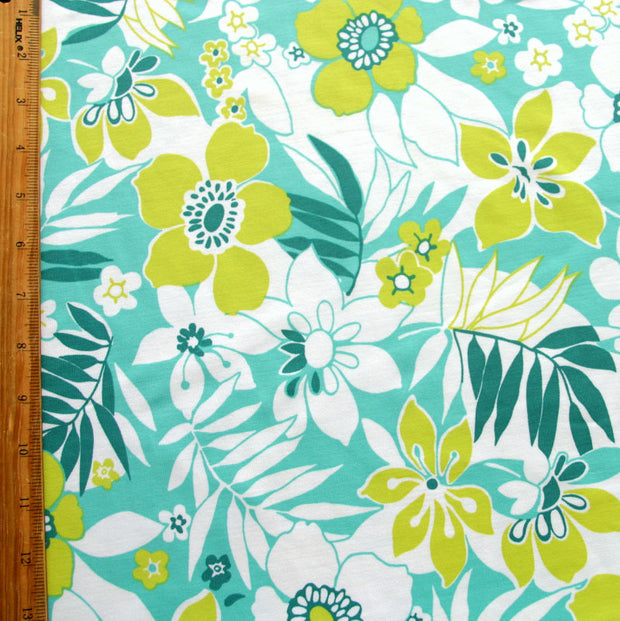 Teal, Mint, and Chartreuse Floral Nylon Lycra Swimsuit Fabric