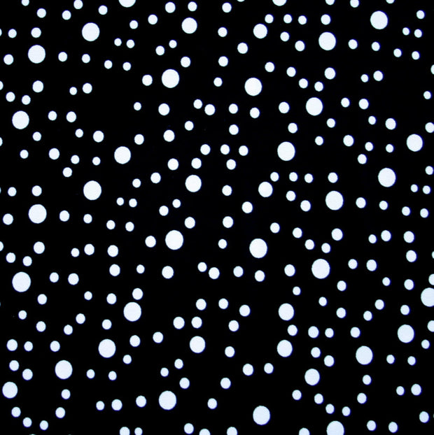 White Bubble Polka Dots on Black Nylon Spandex Swimsuit Fabric