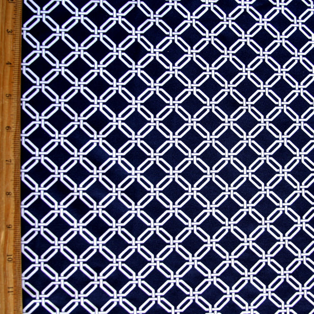 Small White Chainlink on Navy Nylon Lycra Swimsuit Fabric -18" Remnant