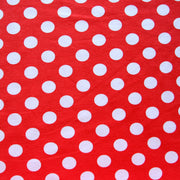 White Dime Sized Polka Dots on Red Cotton Lycra Knit Fabric