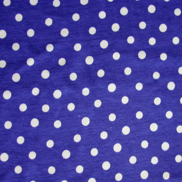 White Eraser Polka Dots on Purple Cotton Lycra Knit Fabric