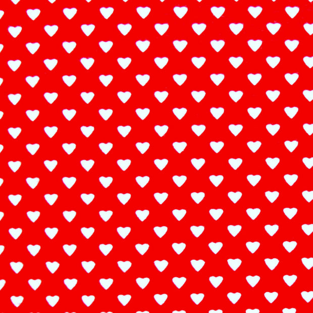 Dainty White Hearts on Red Cotton Knit Fabric