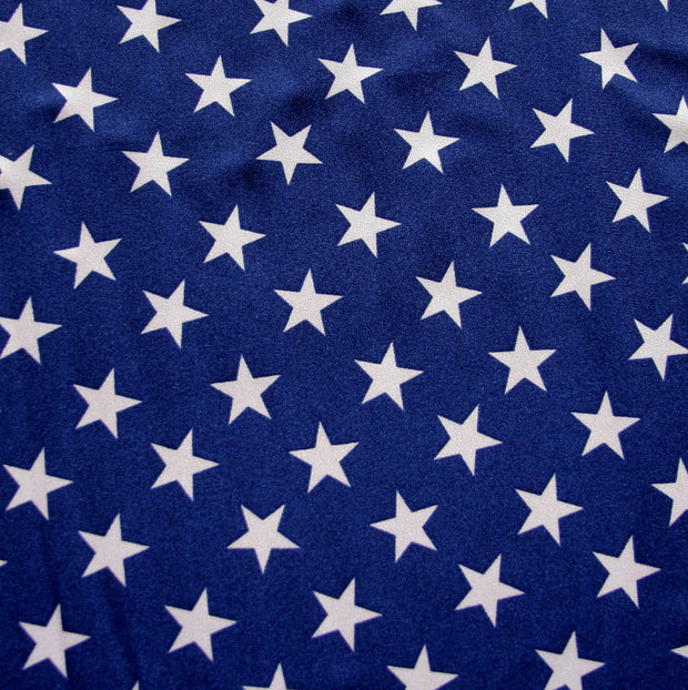 White Patriotic Stars on Dark Royal Blue Nylon Lycra Swimsuit Fabric