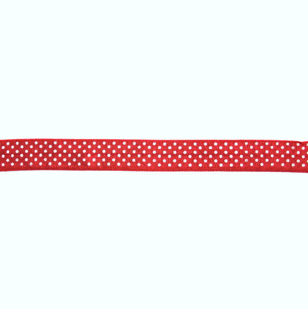White Polka Dots on Red Fold Over Elastic Trim