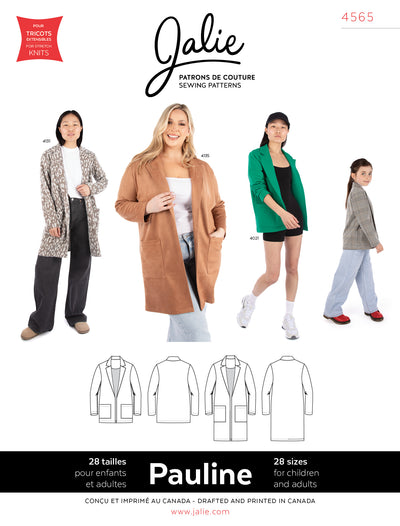 Pauline Open Front Blazer Style Cardigan Sewing Pattern by Jalie