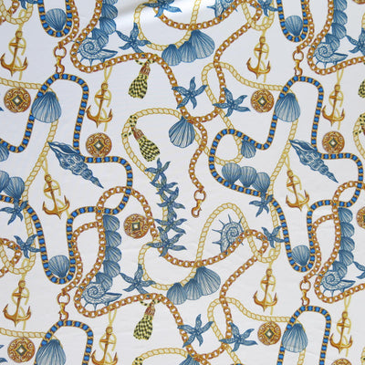 Anchors and Ropes on White Poly Spandex Swimsuit Fabric