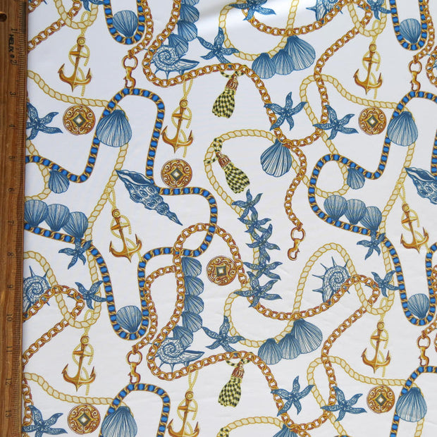 Anchors and Ropes on White Poly Spandex Swimsuit Fabric