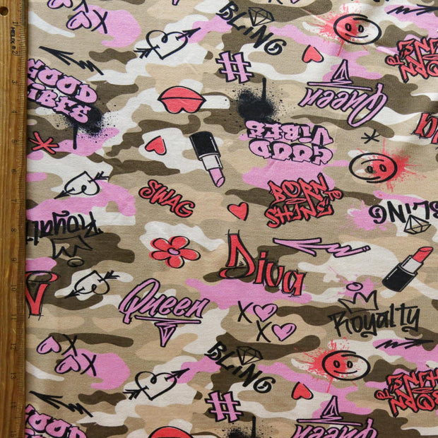 Bling Graffiti Camo Cotton Spandex Jersey Knit Fabric