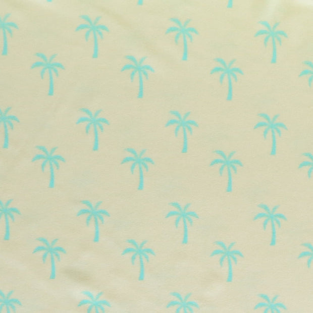 Bright Blue Palms on Light Yellow Poly Spandex Swimsuit Fabric