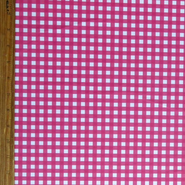 Carmine Rose Gingham Poly Spandex Swimsuit Fabric