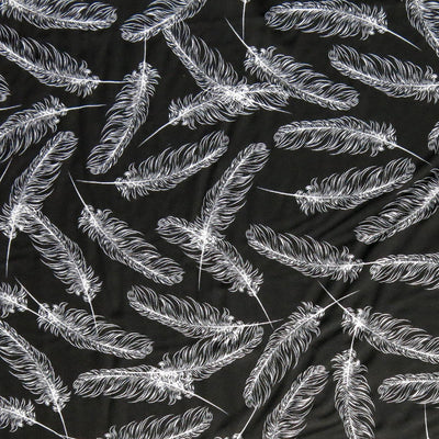 Feathers on Black Nylon Spandex Swimsuit Fabric