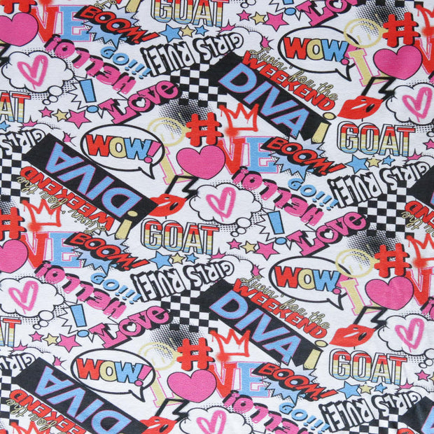 Girls Rule Graffiti Cotton Spandex Jersey Knit Fabric