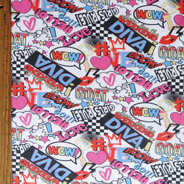 Girls Rule Graffiti Cotton Spandex Jersey Knit Fabric