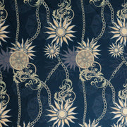 Sunbursts and Chains on Black Poly Spandex Swimsuit Fabric