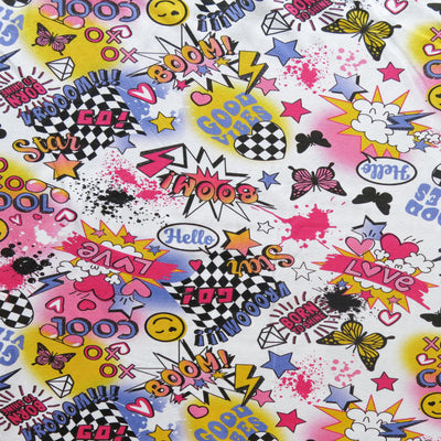 Good Vibes Graffiti Cotton Spandex Jersey Knit Fabric