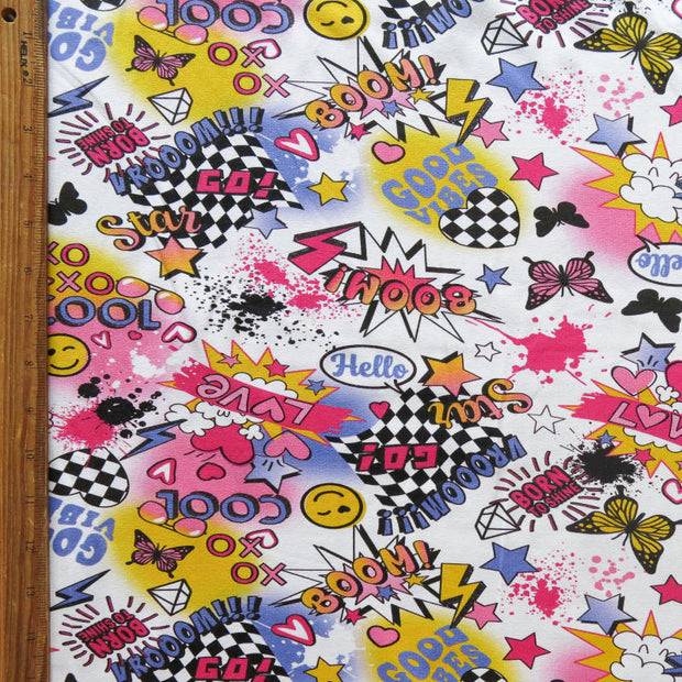 Good Vibes Graffiti Cotton Spandex Jersey Knit Fabric