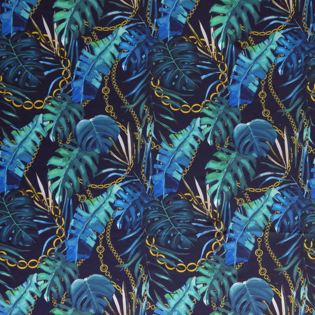 Green Foliage with Chains Poly Spandex Swimsuit Fabric