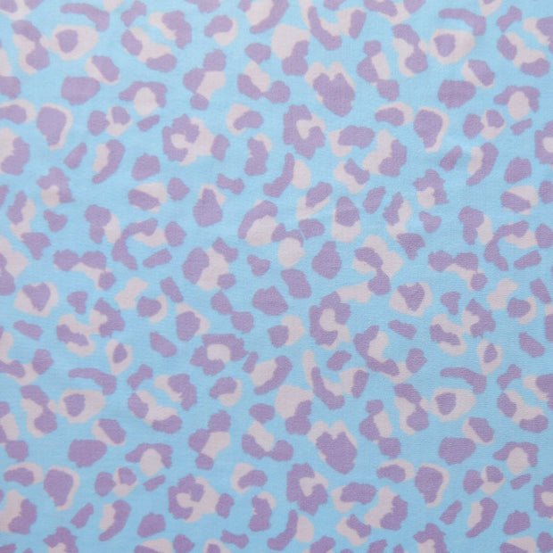 Purple/Pink Leopard on Baby Blue Poly Spandex Swimsuit Fabric