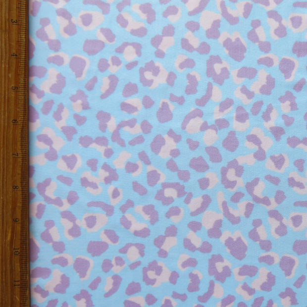 Purple/Pink Leopard on Baby Blue Poly Spandex Swimsuit Fabric