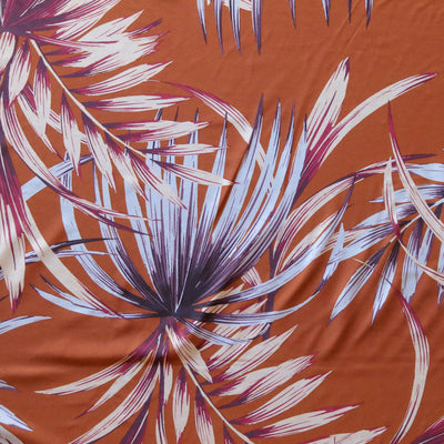 Large Scale Foliage on Terra Cotta Poly Spandex Swimsuit Fabric - 21" Remnant