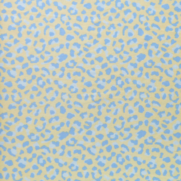 Periwinkle/Light Blue Leopard on Light Yellow Poly Spandex Swimsuit Fabric