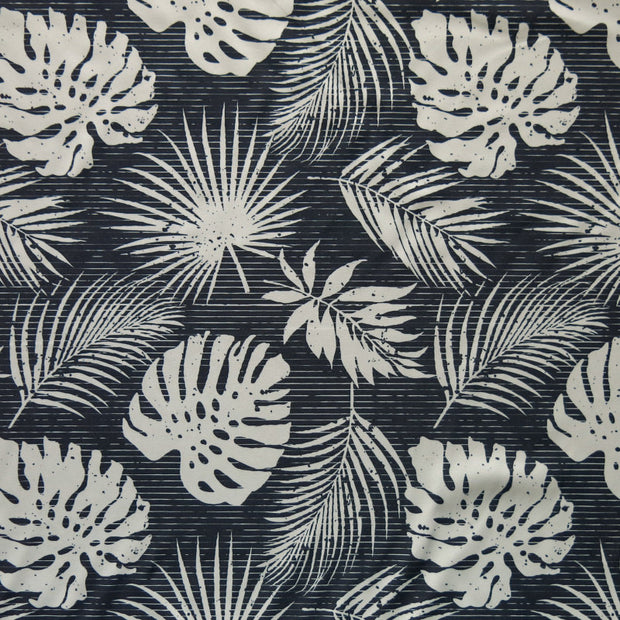 Mint Hawaiian Foliage on Charcoal Flow Stretch Boardshort Fabric