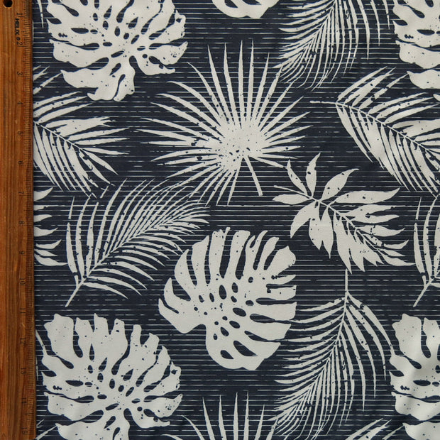 Mint Hawaiian Foliage on Charcoal Flow Stretch Boardshort Fabric