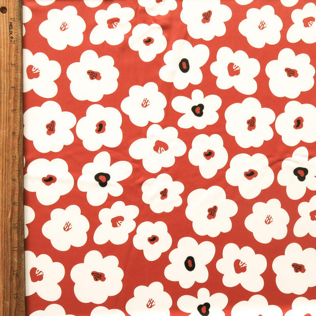 Warm Brown Mod Floral Poly Spandex Swimsuit Fabric