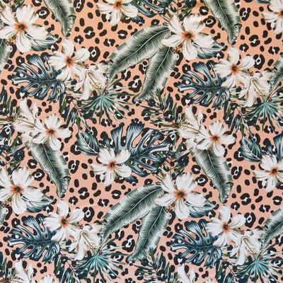 Peach Jungle Poly Spandex Swimsuit Fabric - 18" Remnant