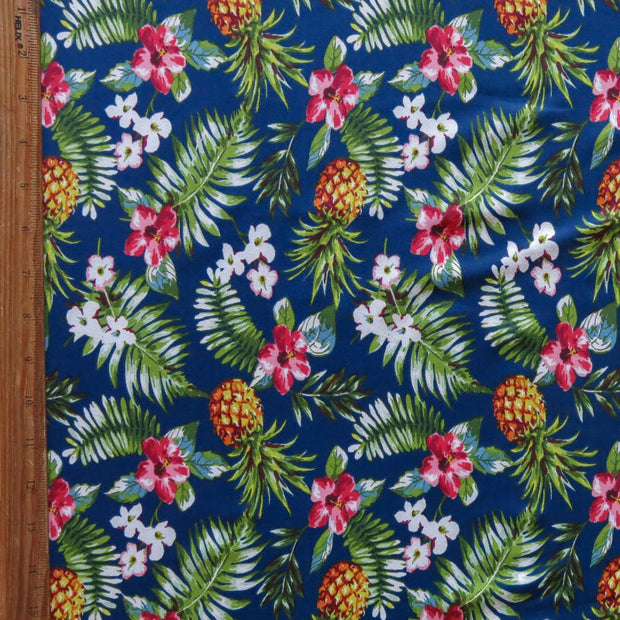 Pineapples and Fauna on Navy Nylon Spandex Swimsuit Fabric
