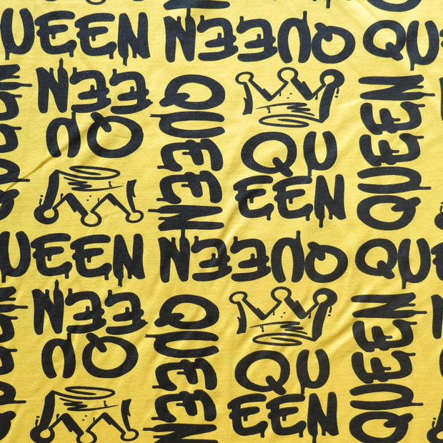 Queen on Yellow Cotton Spandex Jersey Knit Fabric