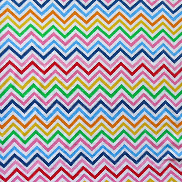 Rainbow Zig Zags on White Cotton Lycra Knit Fabric - 32" Remnant
