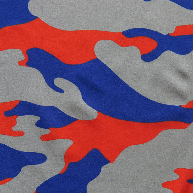 Royal, Orange, and Grey Camo Flow Stretch Boardshort Fabric