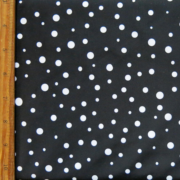 White Bubble Dots on Black Nylon Spandex Swimsuit Fabric