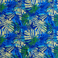 Yellow, Green, and Blue Monstera on Royal Poly Spandex Swimsuit Fabric
