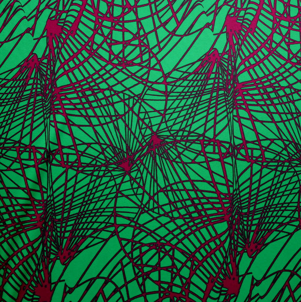 Magenta Abstract on Kelly Green Nylon Lycra Swimsuit Fabric - 32" Remnant