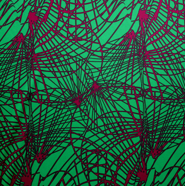 Magenta Abstract on Kelly Green Nylon Lycra Swimsuit Fabric - 32" Remnant