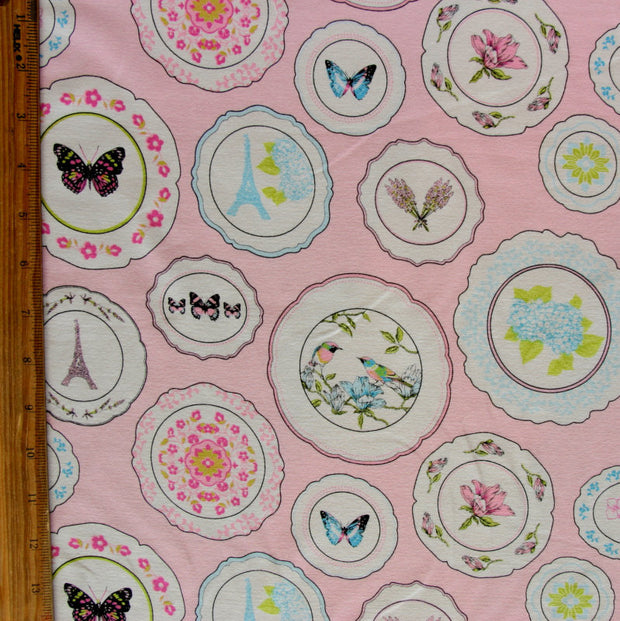 Pink Plate DuJour Cotton Lycra Knit Fabric - 28" Remnant
