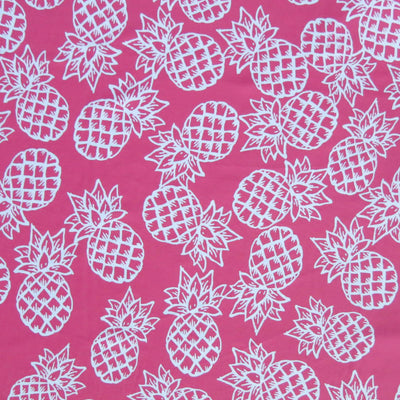 White Pineapples on Coral Nylon Spandex Swimsuit Fabric