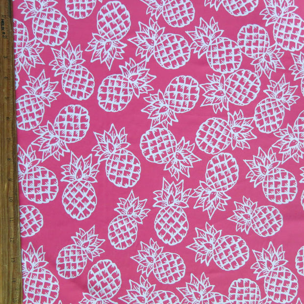 White Pineapples on Coral Nylon Spandex Swimsuit Fabric