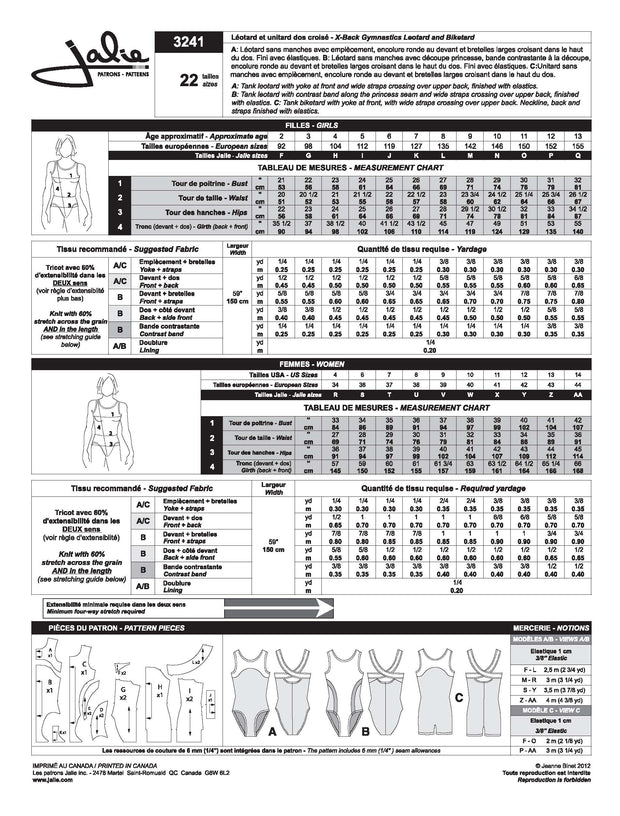 X-Back Gymnastics Leotards and Biketard Sewing Pattern by Jalie