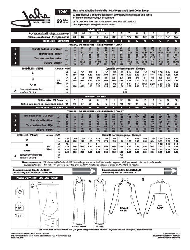 Maxi Dress and Shawl Collar Shrug Sewing Pattern by Jalie
