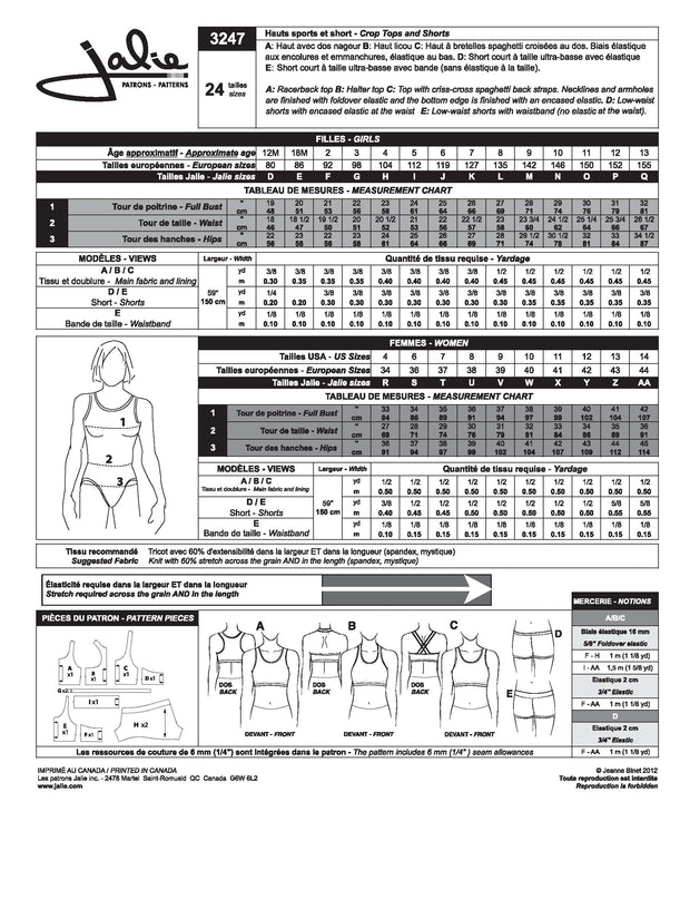 Crop Tops and Shorts Sewing Pattern by Jalie