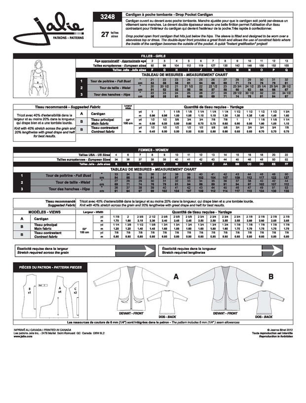Drop Pocket Cardigan Sewing Pattern by Jalie