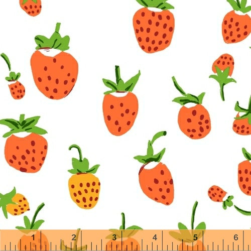 Strawberry Cotton Knit Fabric by Heather Ross, Orange Colorway