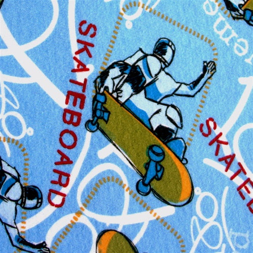 Graffiti Skateboarder Cotton Lycra Knit Fabric - 19" Remnant